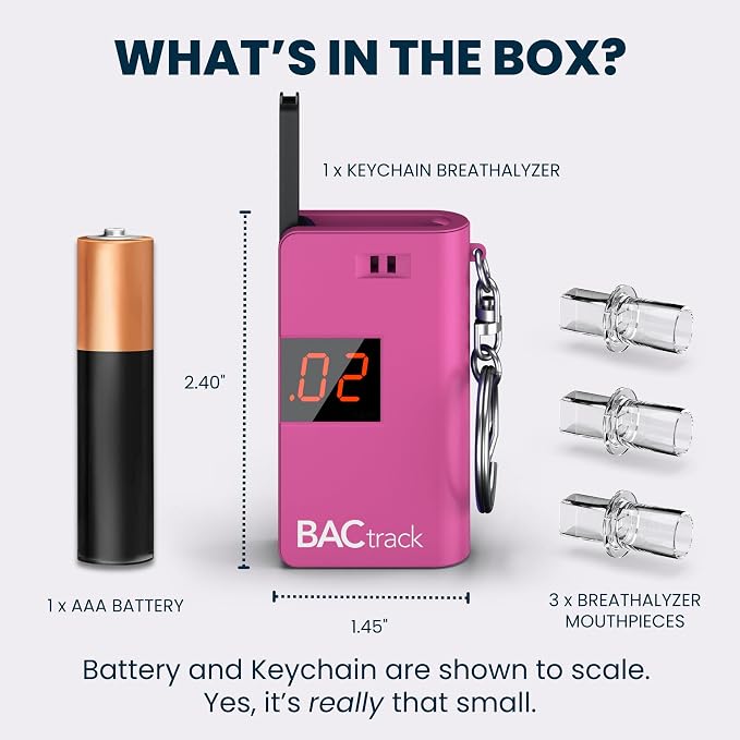 BACtrack Keychain Breathalyzer (Pink) | Ultra-Portable Pocket Keyring Alcohol Tester for Personal Use