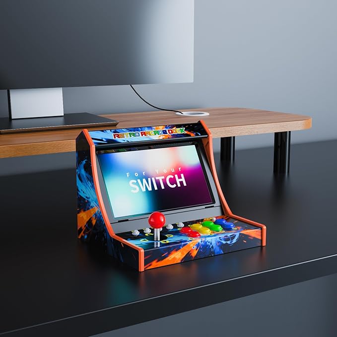 Retro Arcade Machine for Switch/OLED/Switch 2, Portable Arcade Cabinet with Joystick & Turbo Function, 12 Game Card Slots, Plug & Play Table Console Stand with a Casting Cable (Screen Not Included)