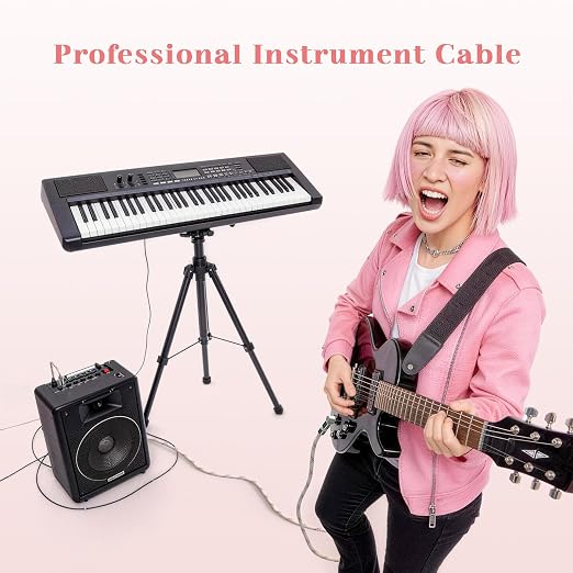6FT Instrument Cable - Electric Guitar & Bass Cable with Right Angle 1/4 Inch Connector - Pink White