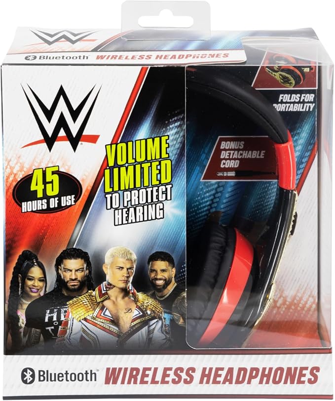 WWE Bluetooth Headphones for Kids, Volume Reduced Wireless Headphones for School Home or Travel (WWE)