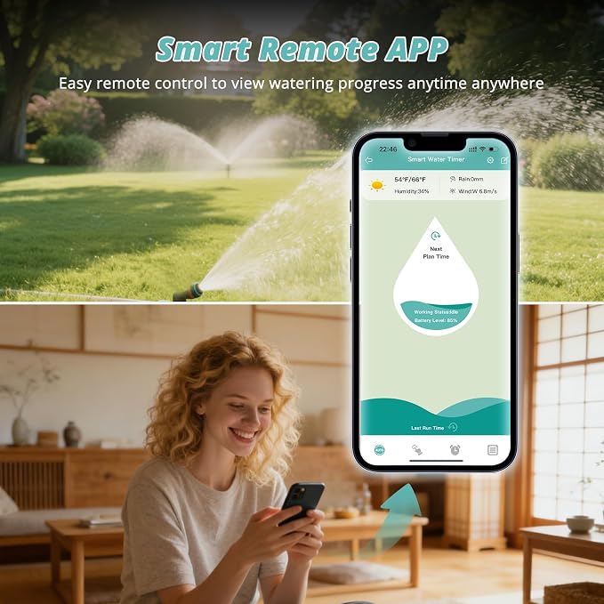 QUOBAS WiFi Water Timer for Garden Hose, 1 Zone Brass Smart Hose Timer with App Control & Rain Delay/Auto/Manual 3 Modes for Drip Irrigation, Pool & Lawn, Battery Powered, 2.4GHz WiFi Only