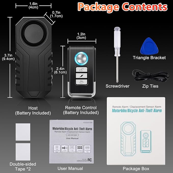 Bike Alarms,Bike Alarm Anti Theft, Bicycle Alarms with Remote,113dB Super Loud Bicycle Vibration Motion Sensor Siren Anti Theft Security System IP65 Waterproof