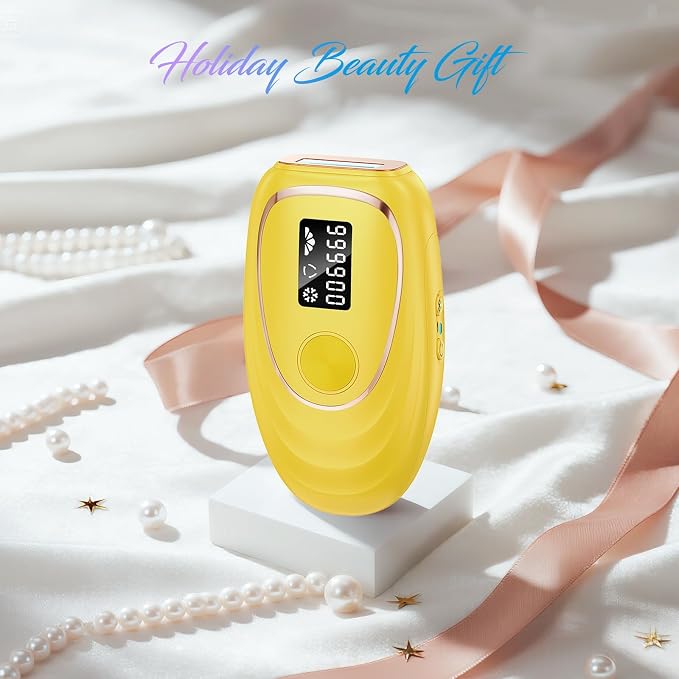 IPL Laser Hair Removal Device for Women & Men - Home 45°F Ice-Cooling Contact for Painless & Long-Lasting Results, 86% Hair Reduction in 3 Weeks for Full Body & Bikini Line, Yellow