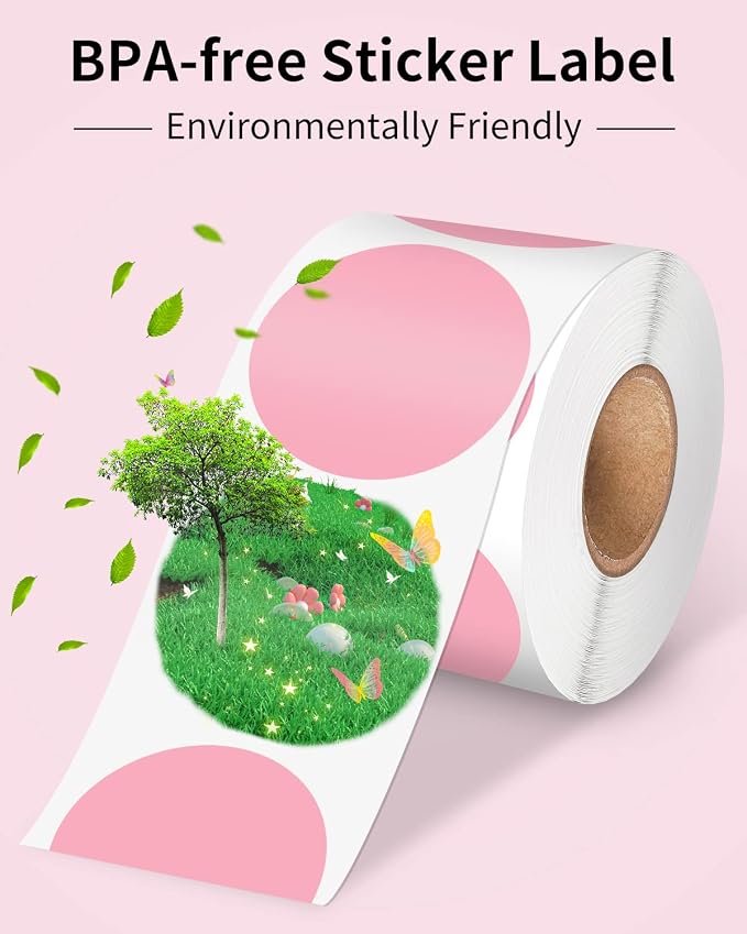 Phomemo D520BT Thermal Label Printer for Business, with 2” Pink Circle Thermal Labels, 750 Labels/Roll