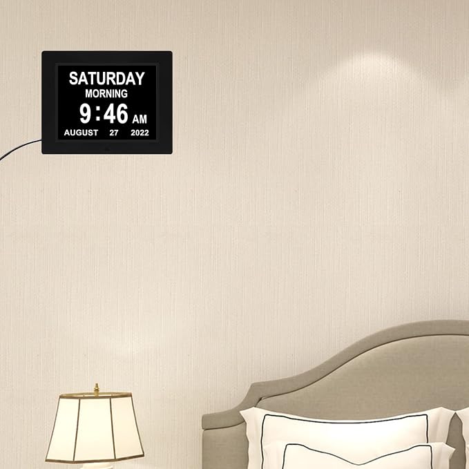 Medication Reminder Day Date Time of The Week Clock Digital Calendar Dementia for Seniors Elderly Impaired Vision Memory Loss Clock