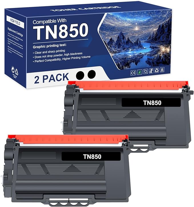 TN850 TN820 High Yield Toner Cartridge Compatible for Brother TN 850 820 TN-820/TN-850 TN-850 TN-820 for Brother HL-L6200DW MFC-L5850DW MFC-L5700DW HL-L5200DW MFC-L5900DW Printer Black Ink 2-Pack