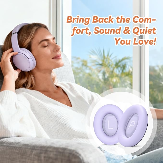 Aurivor Replacement Ear Pads for Bose QuietComfort 45 35 ii (QC45 QC35) Headphones, Earpads Cushions for QC SE SC & New Quiet Comfort (Deep Bass), with Softer Foam & Protein Leather (Chilled Lilac)