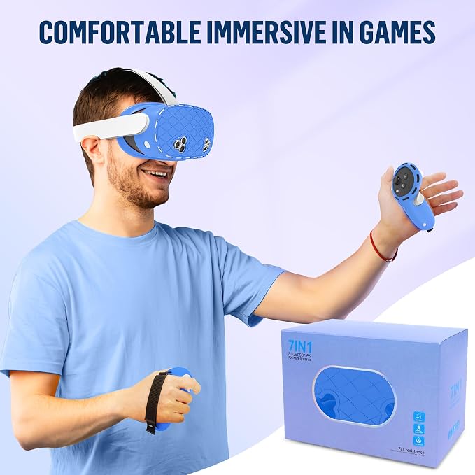 Silicone Cover Set Compatible with Meta/Oculus Quest 3s Accessories, Silicone Face Cover, Controller Grip Cover, Camera Lens Protector, VR Shell Cover, Protective Lens Cover, Not Fit Quest 3