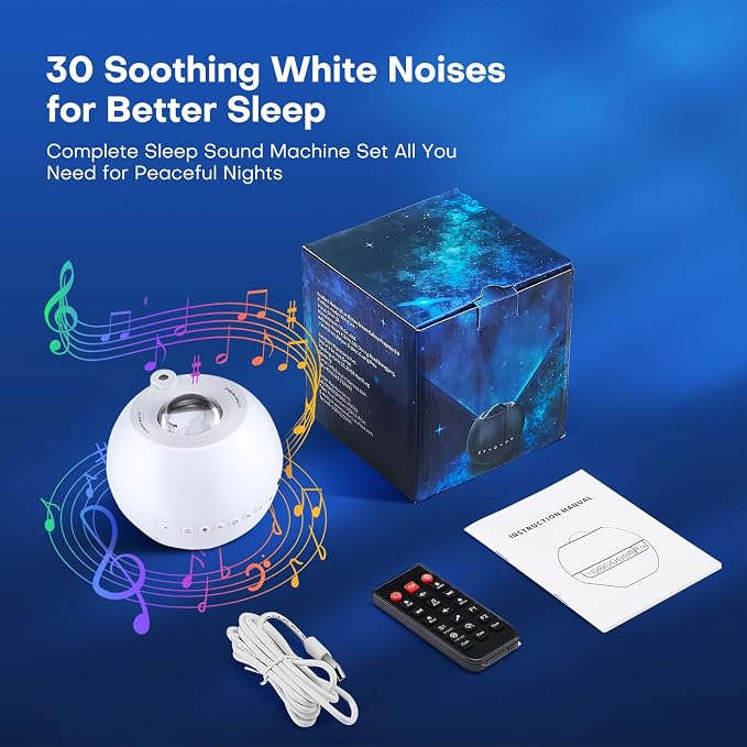 30 Sounds Machine Light Projector & Portable Bluetooth 5.3 Speaker, Premium Noise Machine for Adults & Baby, 15 Nebula Light Modes with Remote, Timer, Memory, Birthday Gifts for Teen & Adults
