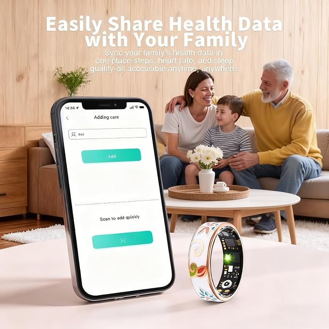 Smart Ring for Women Fitness Tracker with Heart Rate, SpO2, Blood Pressure & Sleep Monitoring, IP68 Waterproof, Long Battery Life, No Monthly Fees, for iPhone Android (8#&Floral)