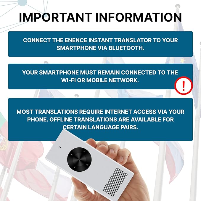 Enence PRO Language Translator Device, Real-Time Voice Translation, Instant Pocket AI Translator Device, Support 60+ Languages. Traductor for Business, Study Travel traductor de Ingles español