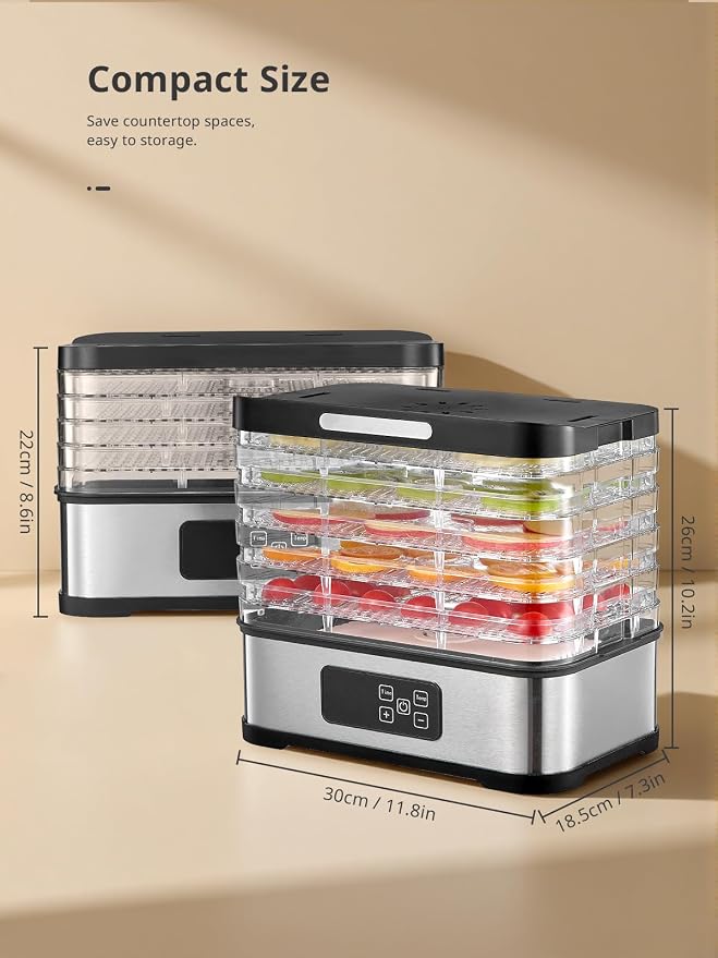 Yabano Food Dehydrator Machine for Home Use, 250W Electric Dryer with Adjustable Timer & Temperature Control, 5 Trays - Digital Presets for Fruit, Meat, Herbs, Jerky