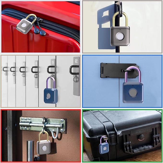 Pothunder Fingerprint Padlock, Smart Padlock, Locker Lock, Biometric Metal Keyless Fingerprint Lock, USB Rechargeable, for Gym Locker, Luggage, Backpack(Blue)