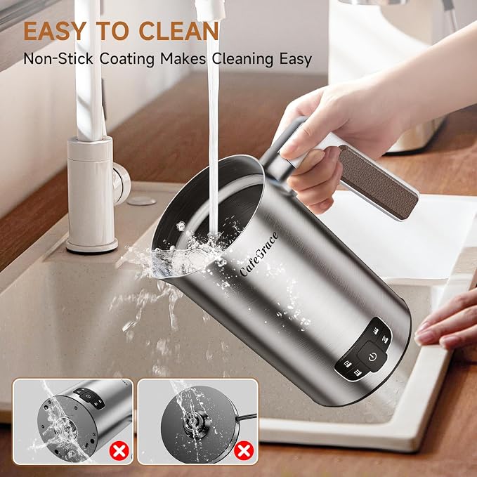 4-in-1 Milk Frother for Coffee, Automatic Warm and Cold Foam Frother, One-Touch Milk Steamer and Frother for Coffee, Latte, Cappuccino, Macchiato, Hot Chocolate, Matcha, Easy to Clean