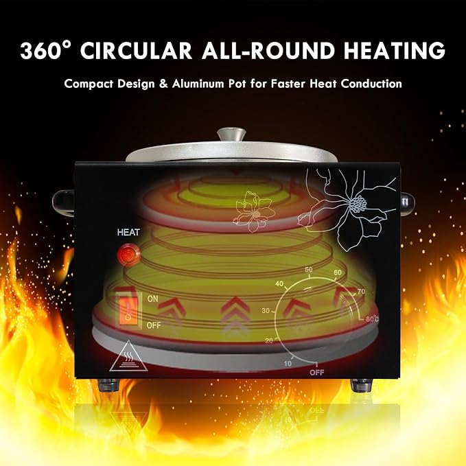 Professional Wax Warmer with Adjustable Temperature for Hair Removal - Electric Melted Wax Beads Heater for Women (Black Single Pot)