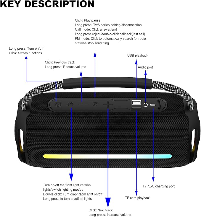 Portable Bluetooth Speaker, Outdoor Waterproof Wireless Speaker with Colorful Flashing Lights, 20W Super Bass, TWS Pairing Suitable for Outdoor, Party, Home, Beach, Travel (Camouflage)