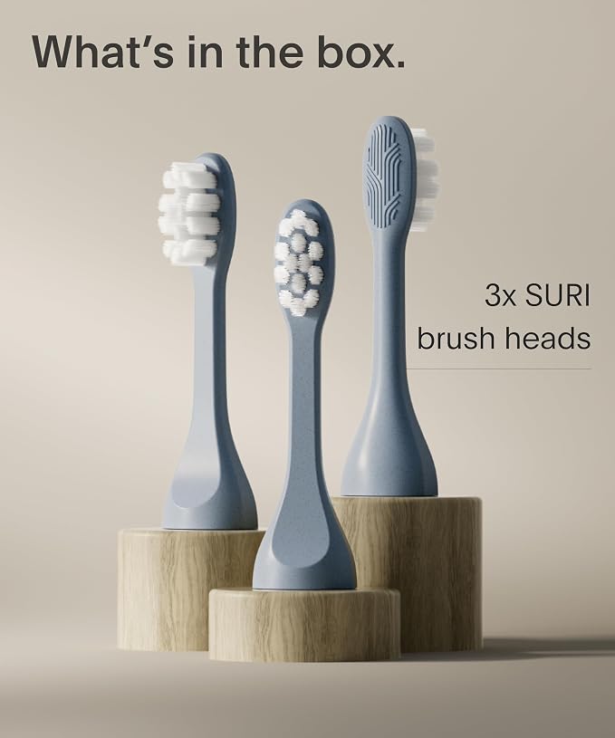 SURI Recyclable Plant-Based, Electric Toothbrush Heads - Long Lasting Replacement Heads | Compatible Only Sonic Electric Toothbrush - Sea Mist, Pack of 3