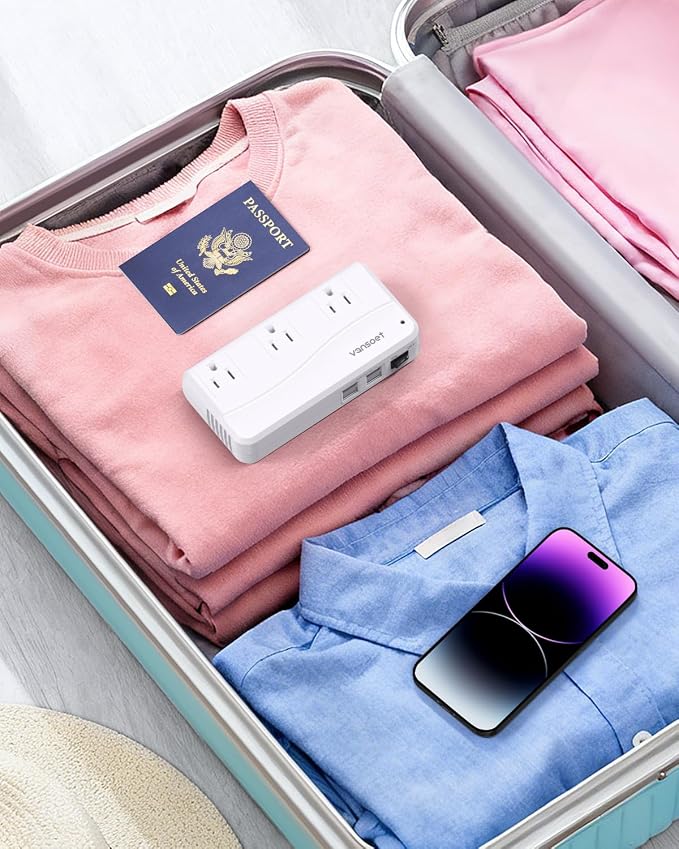 220V to 110V Travel Converter, Voltage Converter US to Europe, Power Converter with 3 AC Sockets and 4 USB-A Ports, Universal Plug Adapter for EU Italy Spain Germany UK France Australia Japan