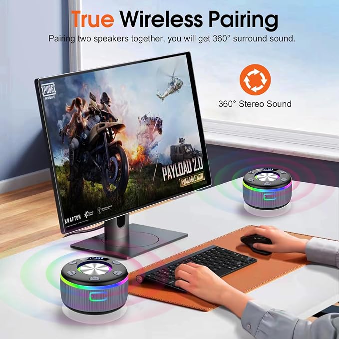Bluetooth Shower Speaker, Portable Bluetooth 5.3 Speakers Wireless with Time Display, IP7 Waterproof Speakers with RGB Light, Suction Cup, Mini Stereo Speaker for Bathroom Party Beach Outdoor, Gray