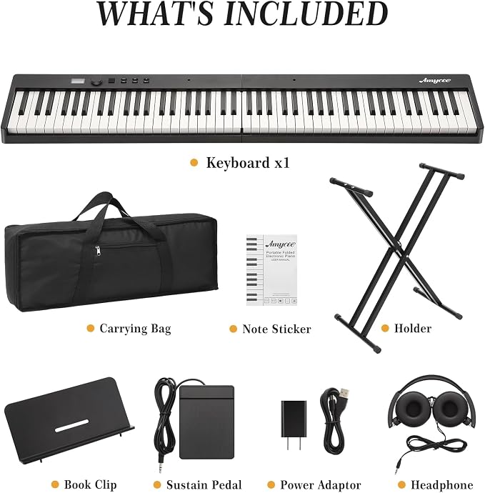 GarveeLife 88-Key Foldable Digital Piano - Semi-Weighted Keyboard with Stand, Pedal, Headphones & Carrying Case - Bluetooth/USB MIDI Portable Piano for Beginners