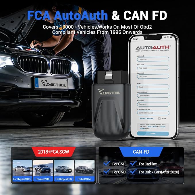 Bidirectional OBD2 Scanner Diagnostic Tool VDIAGTOOL D200, Bluetooth Scan Tool-Lifetime Free Updates, 26 Resets (Unlockable 49+), Full System Car Code Reader for iOS & Android, FCA AutoAuth & CAN-FD