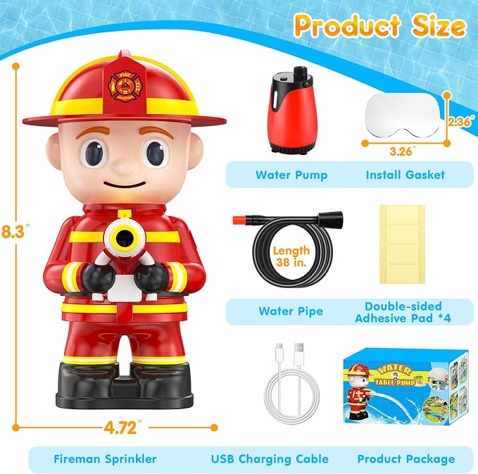 WITALENT Water Table Pump, Fireman Water Pump for Water Table for Kids Ages 3-5, 5-Gear Adjustable Water Flow,Rechargeable Battery Powered Use, Magnetic Base, No Drilling, NOT Included Water Table