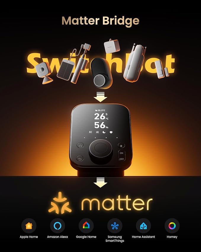 SwitchBot Hub 3 (3rd Gen) Smart Home Command Center: Screen + Physical Dial, IR Remote Hub for TVs/ACS, Temp/Humidity Sensor (±0.2°C), Matter Bridge, Bluetooth 200m, Works on 2.4GHz WiFi