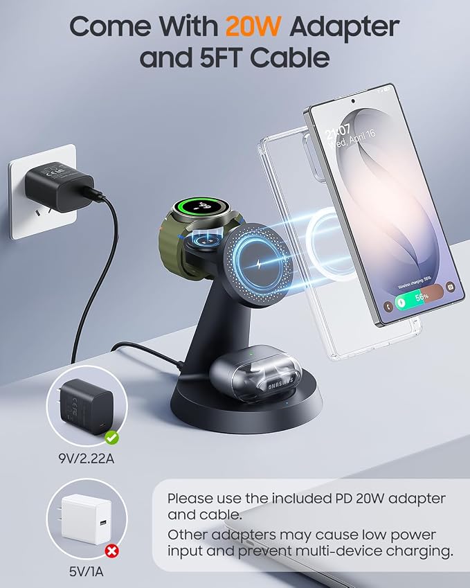 Meifigno Magnetic Wireless Charger for Samsung, 3 in 1 Charging Station Compatible with MagSafe Samsung Charger for Galaxy S26 Ultra S25 Z Fold7/Flip7, Charger Stand for Galaxy Watch Ultra 8, for Buds