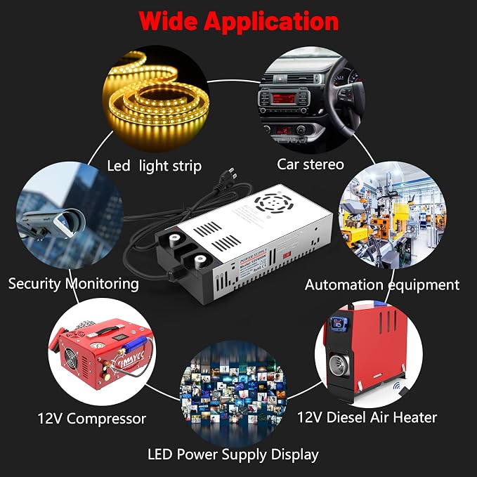 IMAYCC 110V AC to 12V DC Converter Power Supply 12V DC Switch Transformer for LED Strip, LCD Monitor, CCTV, Radio,Car Stereo and Diesel Heater 50A 600W