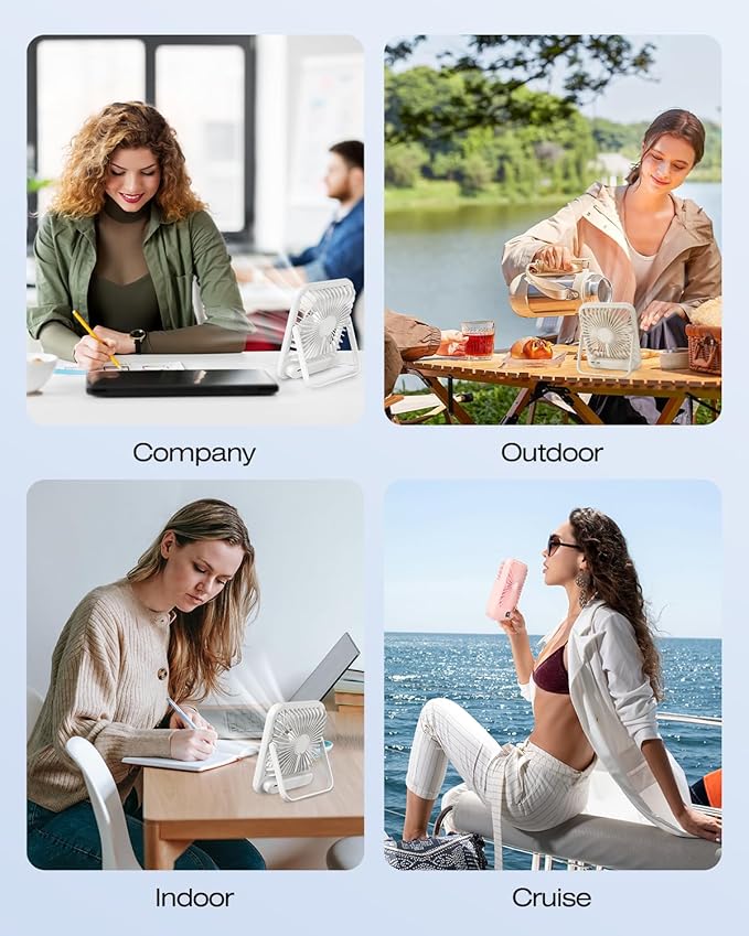 2 Pack Portable Travel Fan 5000mAh, 20 Hours Battery Life 6.8" Small Criuse Fan with 100 Speed,Digital Display, Rechargeable Battery Operated Quiet Personal Fan for Desk Office Bedroom Outdoor