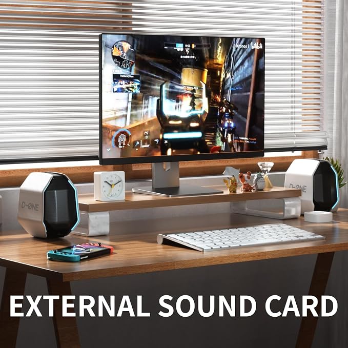 Computer Speakers for Desktop PC, Gaming PC Speakers for Desktop – USB-C, Bluetooth 5.3, 3.5mm AUX, AC Powered External Audio with Rich Stereo bass, Laptop/Mac, RGB Lights, White, 30W