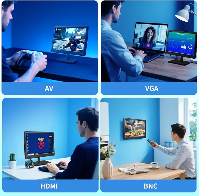Jexiop 12.5 inch Security Monitor,Small Monitor with Speaker,Remote Control/HDMI/VGA/BNC/RCA Interfaces in for Home | Office | Warehouse Surveillance | RV