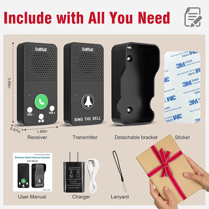 CallToU Full Duplex Intercoms Wireless for Home for Seniors & Caregivers - 500FT Long Range, No Monthly Fee, Waterproof, Easy Install