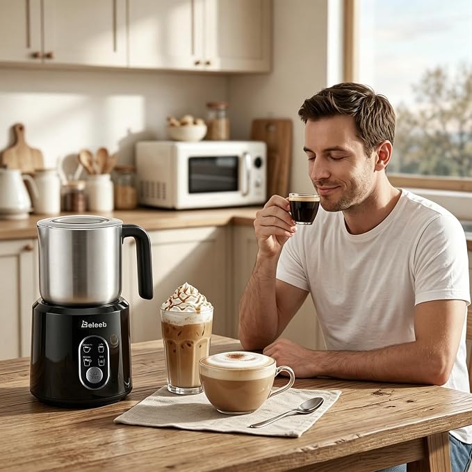 Detachable Milk Frother and Steamer, Dishwasher Safe Stainless Steel Milk Jug, 4-in-1 Electric Automatic Hot/Cold Foam Maker & Hot Chocolate Machine, 11.8oz/350ml, Perfect for Latte, Cappuccino
