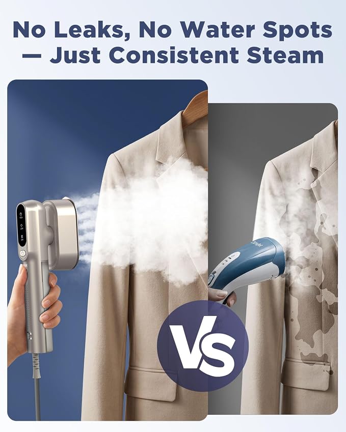 Travel Steamer for Clothes,100-240V Travel Steamer & Iron 2 in 1 with Fast Heat-Up,1200W Portable Handheld Garment Steamer,Travel Size,Large Heat Panel,Fabric Quick Wrinkle Remover for Global & Europe
