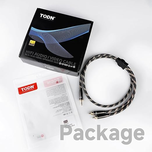 TODN RCA to 3.5mm Audio Cable for Audiophile with Upgraded OCC-Core, Dual Shielded Aux to RCA Cable for Smartphone/Tablets to Speaker/Amps (3ft/1m)