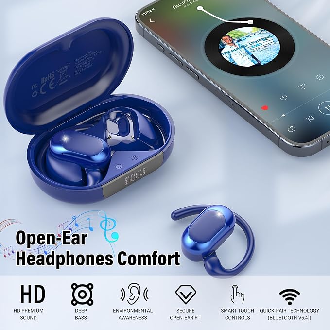 Open Ear Headphones, 2026 Over Ear Earbuds with 4 Noise Canceling Mic, 36H Wireless Earbuds Stereo Sound, IPX7 Waterproof Sports Headphones, Bluetooth 5.4 Headphones with Ergonomic Earhook for Running