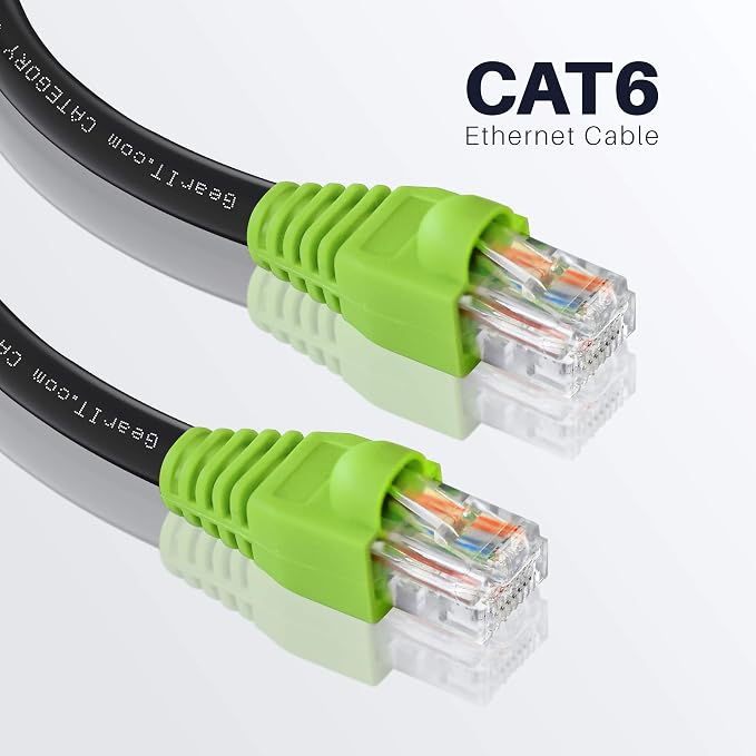 GEARit Cat6 Ethernet Cable 25ft, Outdoor Direct Burial Cat 6 Cable 24AWG High Speed Up to 10Gbps/550 MHz, LLDPE (PE) UV-Resistant Waterproof Jacket, CCA RJ45 Lan Internet Cable for Router- Black,25FT