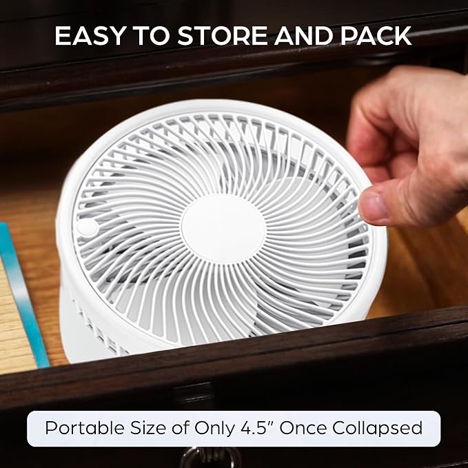 My Foldaway Rechargeable Fan Portable, Portable Fan Extends from 4-40", Travel Fan for Sleeping, Collapsible Desk Fan, Quiet, 10 Hour Battery Life, 3 Modes, As Seen on TV