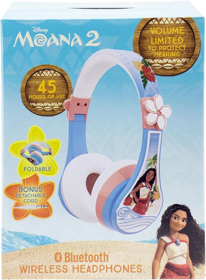 Disney Moana 2 Bluetooth Headphones for Kids Wireless Headphones for School | Volume Reduced and Built-in Microphone