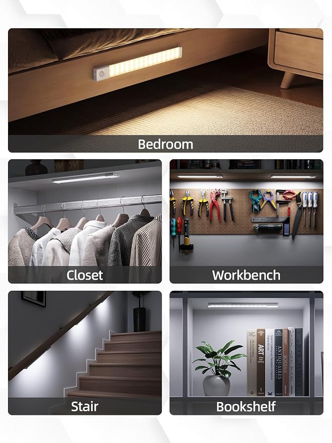 EZVALO 6 Pack LED Under Cabinet Lights Wireless with Charging Station, 11.8'' Motion Sensor Light Indoor, 1100mAh Rechargeable, 3 Color Temperatures, Dimmable Closet Lights for Pantry, Hallway, Stair