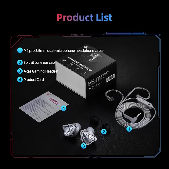 KZ Axas Gaming Earbuds Wired with Mic for PS4 PC Xbox PS5, Noise Isolation IEM for Gaming with Low Latency, Comfort-Fit Earphones for Laptop, Consoles and Mobile (Black, Mic)