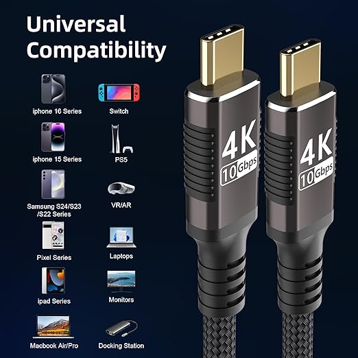 USBC Cable 3.3FT Compatible with Thunderbolt 3,USB C 3.1 Gen 1 Cable 10Gbps Data Transfer,4K@60Hz/2K@120Hz Video Output Monitor Cord,Type-C Nylon Braided PD3.0 100W Fast Charging.