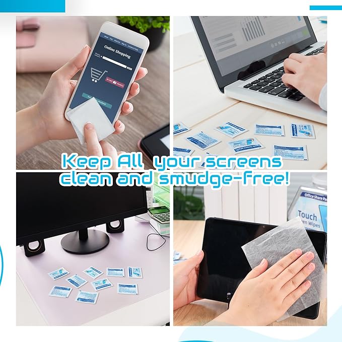 Willinglong 200 Pack Touch Screen Wipes Pre Moistened Lens Computer Electronic Screen Wipes Individually for Monitors with 1 Clear Plastic Bottle for Glasses Smartphone Screens