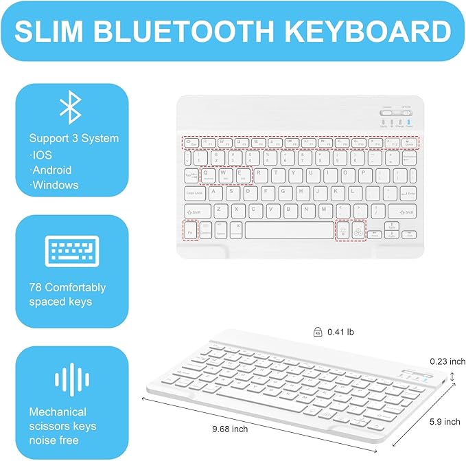 Soke for iPad (A16) 11th/10th Generation Case with Keyboard(2025/2022)-7 Color Backlight Wireless Detachable Folio Keyboard Cover with Built-in Pencil Holder for iPad 11/10.9 inch, Sky Blue