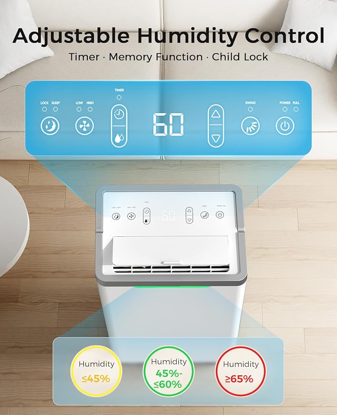 34 Pints Dehumidifier for Basement with Drain Hose, 2500 Sq.Ft, 38dB Quiet | 24HR Timer, 3-Color Indicator, Auto Defrost, Child Lock, for Home Bedroom Bathroom