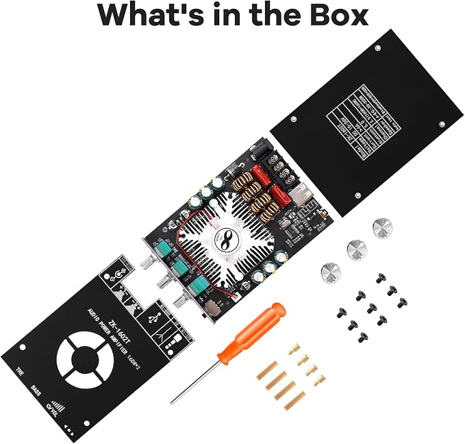 Daakro ZK-1602T Bluetooth Amplifier Board,160W+160W 2.0 Channel Amp Board with Treble and Bass Control,DC 15-36V, Bluetooth and AUX Inputs, Audio Amp Board for Home DIY Wireless Speaker, Password Free
