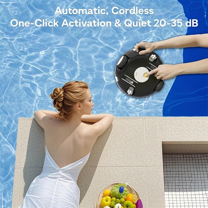 Cordless Pool Vacuum, Automatic Pool Cleaner Robot with 120 Min Runtime, Powerful Dual-Motor, Auto Park, for Above Ground Pools and Flat In-Ground Pools up to 850 Sq.Ft