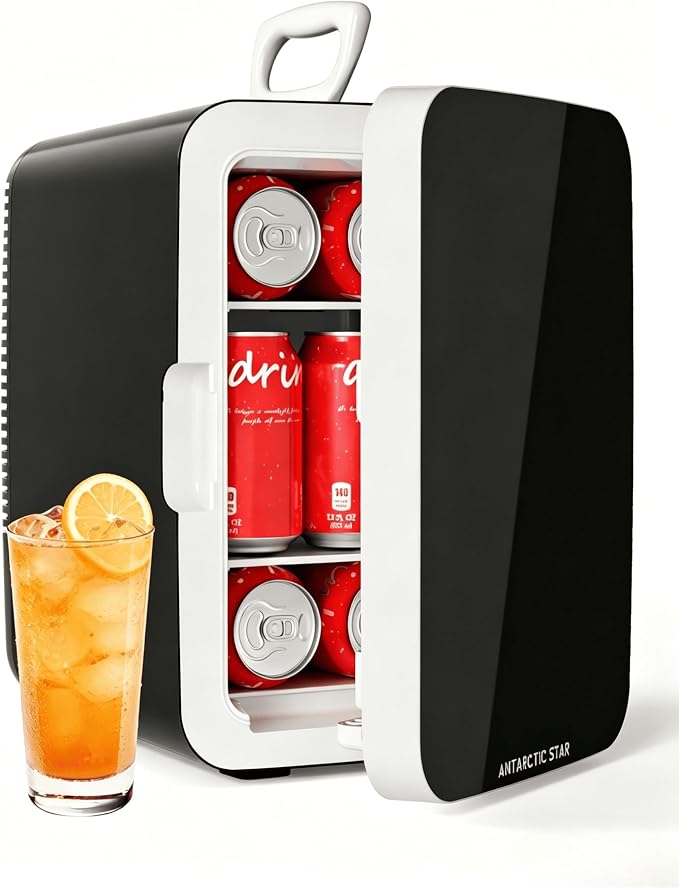 Antarctic Star Compact Mini Fridge, Portable Small Refrigerator with AC/DC Power, 10 Liter/ 2.6 Gal Small Cosmetics Cooler for Beverage, Food, Skincare, Bedroom, Office and Car, Black