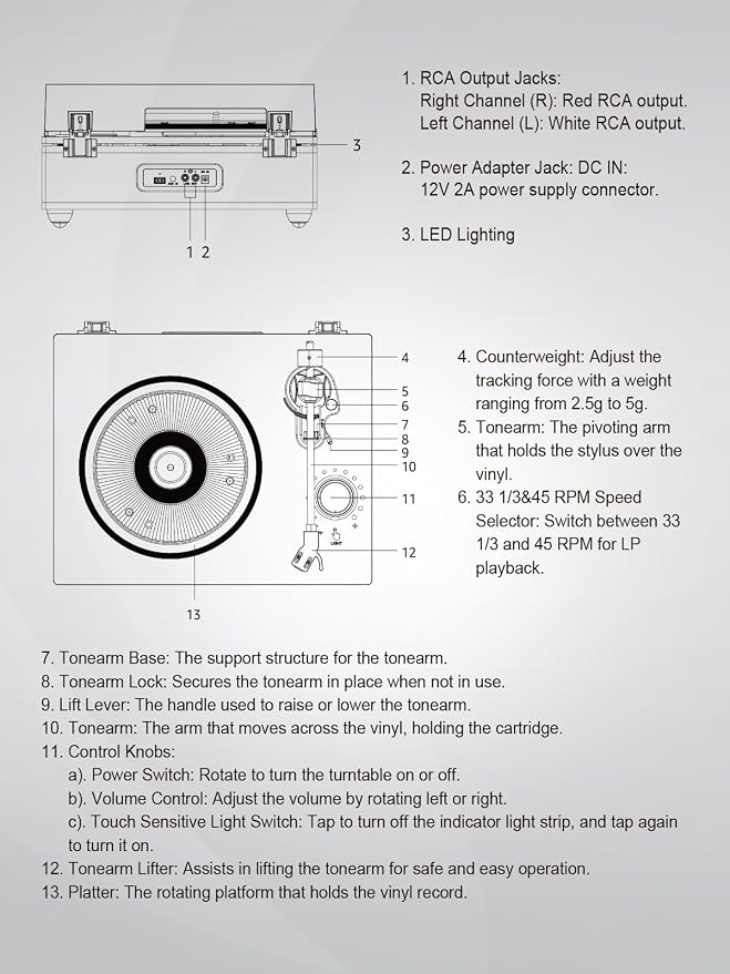 Record Player Turntables for Vinyl Records with Built in Speakers Belt Drive 2-Speed Turntables with Magnetic Cartridge AT-3600L, Support RCA Output, Walnut Brown